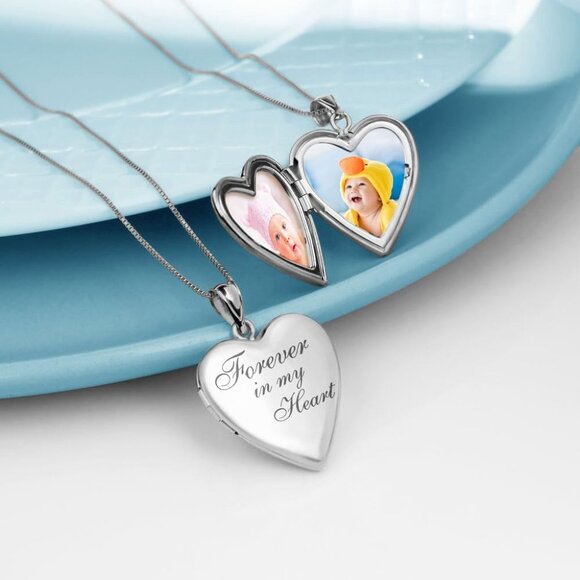 Personalized Silver Heart Locket Necklace for Women with Engraving and Photo Slo - Picture 3 of 7